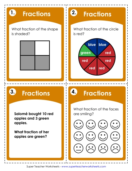 Fractions (Basic) (Printable PDF Worksheet)