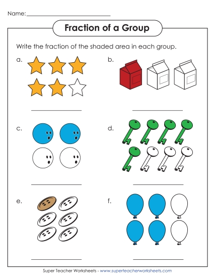 Fraction of a Group Worksheets - Fractions of a Set (Very Basic) (Printable PDF Worksheet)