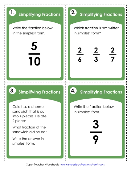 Fractions: Simplest Form (Printable PDF Worksheet)