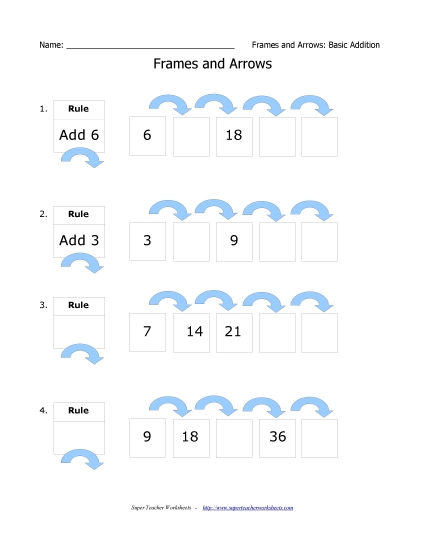 Frames and Arrows Worksheet (Basic Addition) (Printable PDF Worksheet)