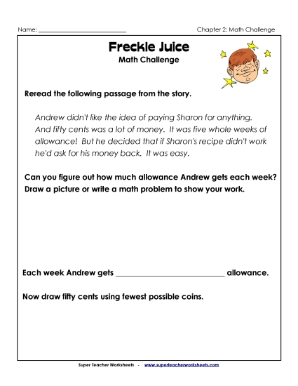 Freckle Juice Math Challenge (Printable PDF Worksheet)