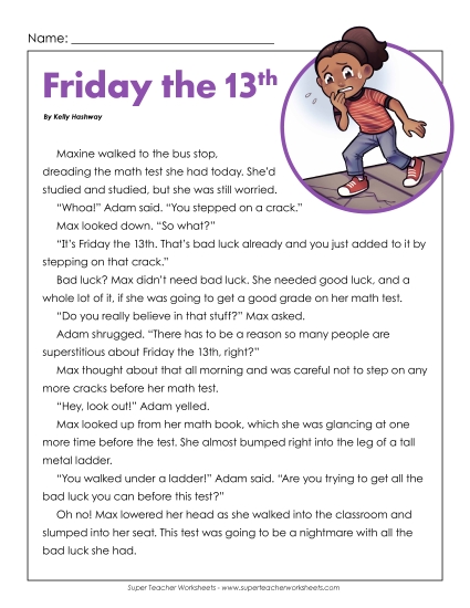 Fiction Stories - Friday the 13th (Fiction) (Printable PDF Worksheet)
