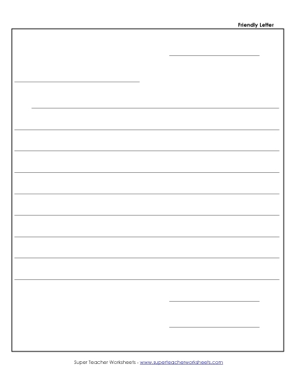 Letter Templates - Friendly Letter Template #3 (No Prompts) (Printable PDF Worksheet)