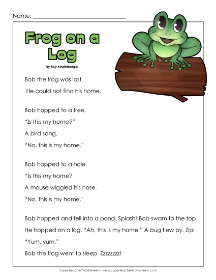 Frog on a Log (Printable PDF Worksheet)