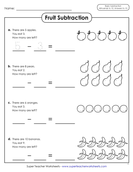 Concept Worksheets - Fruit Subtraction (Printable PDF Worksheet)