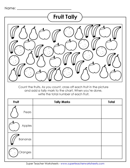 Counting Tallies - Fruit Tally (Printable PDF Worksheet)