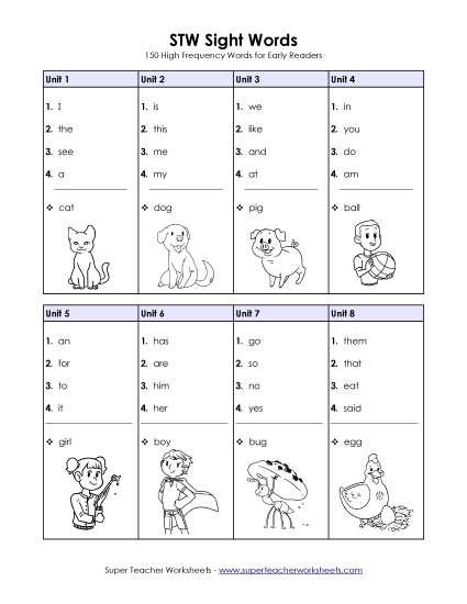 STW Sight Words Master List - Full Sight Words Lists (Units 1 through 30) (Printable PDF Worksheet)