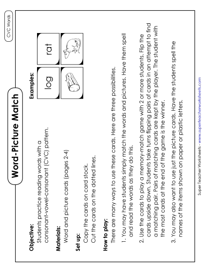 Games - Game: Word-Picture Cards (CVC) (Printable PDF Worksheet)
