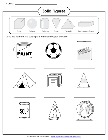 Identifying Shapes - Geometric Solids (Printable PDF Worksheet)