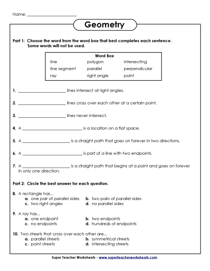 Geometry Questions (Printable PDF Worksheet)