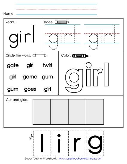 Individual Sight Words - Girl (Sight Word) (Printable PDF Worksheet)