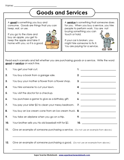 Goods and Services (Printable PDF Worksheet)