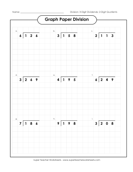 3-Digit Dividends - Graph Paper Division (A) (Printable PDF Worksheet)
