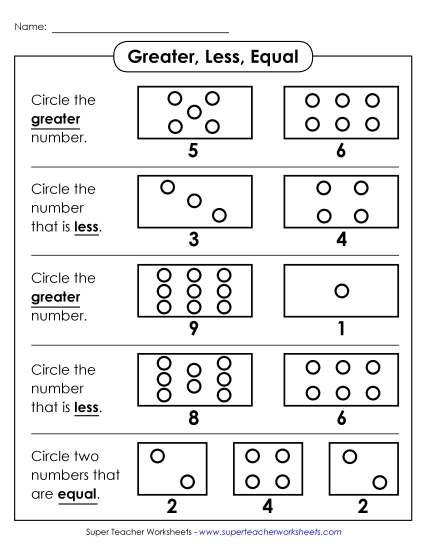 Comparing Numbers - Greater, Less, Equal (Printable PDF Worksheet)