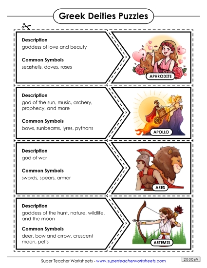 Puzzles - Greek Deities Matching Puzzle (Printable PDF Worksheet)