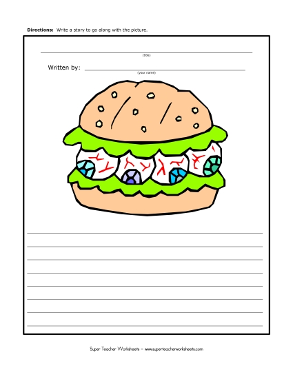 Holiday Story Pictures - Halloween - Eyeball Burger (Printable PDF Worksheet)