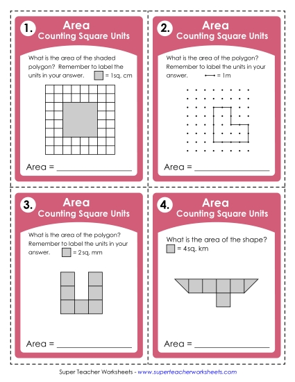 Task Cards - Harder Task Cards: Counting Square Units (Printable PDF Worksheet)