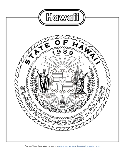 Flags & Seals - Hawaii State Seal (Black & White) (Printable PDF Worksheet)