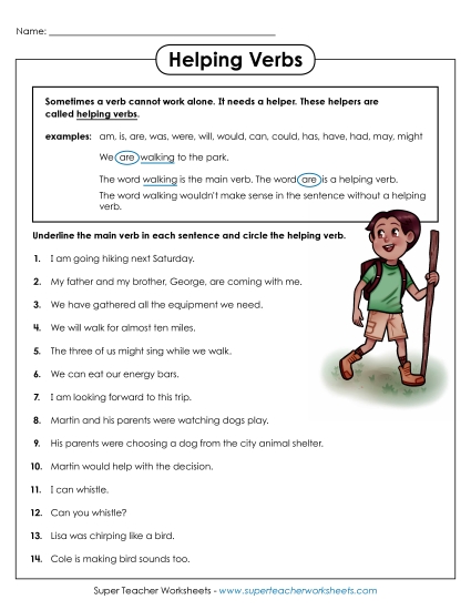 Helping Verbs - Helping Verbs - Basic (Printable PDF Worksheet)