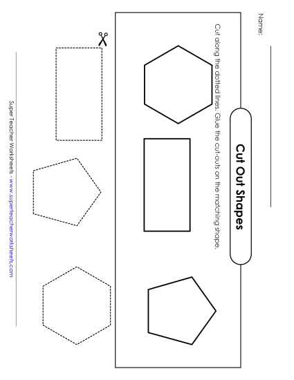 Cut and Glue Shapes - Hexagon, Pentagon, Rectangle  (Printable PDF Worksheet)