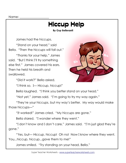 Hiccup Help  (Printable PDF Worksheet)