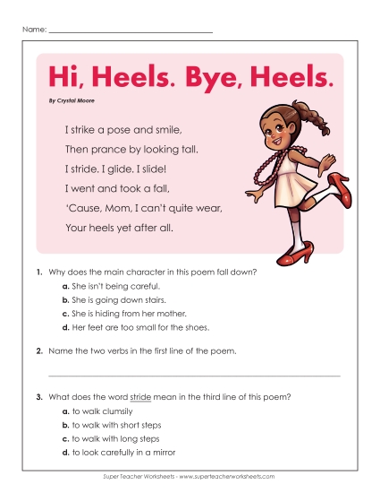 Poems - High Heels (Poem) (Printable PDF Worksheet)