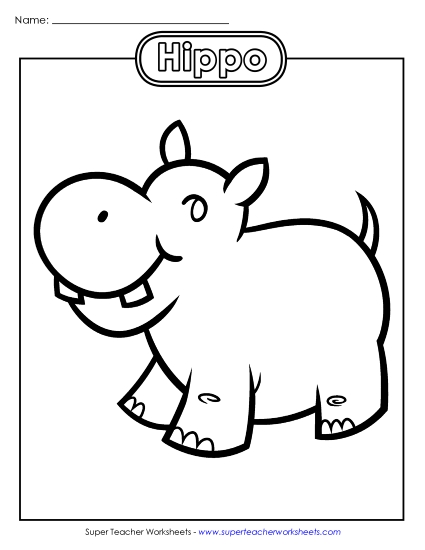 Zoo Activities - Hippo Coloring Page (Printable PDF Worksheet)