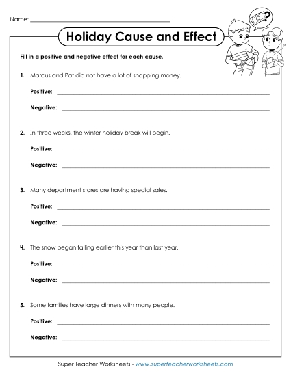 Holiday/Winter Cause and Effect (Printable PDF Worksheet)