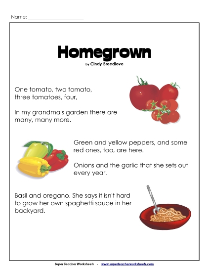 3rd Grade Poems - Homegrown (Printable PDF Worksheet)
