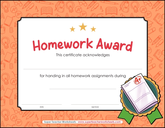 More School Awards - Homework Award (Printable PDF Worksheet)