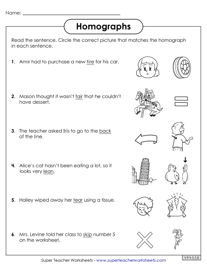 Homograph Worksheets - Homographs: Circle the Picture Worksheet 2 (Printable PDF Worksheet)
