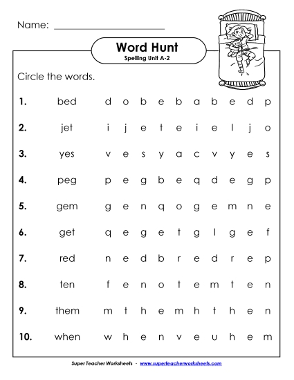 Worksheets - Horizontal Word Hunt (A-2) (Printable PDF Worksheet)