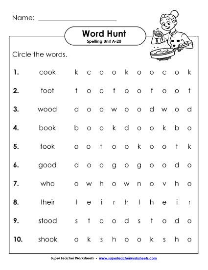 Worksheets - Horizontal Word Hunt (A-20) (Printable PDF Worksheet)