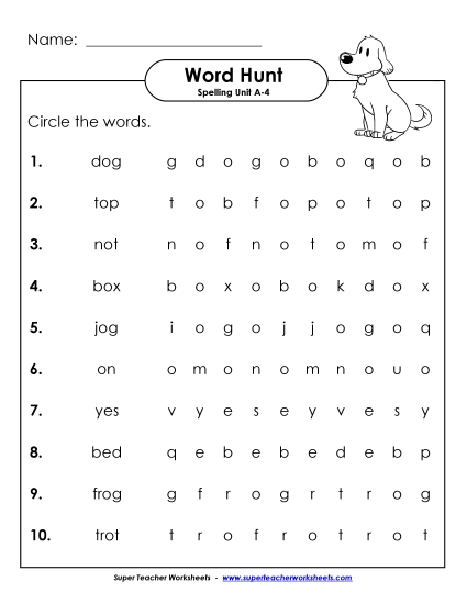 Worksheets - Horizontal Word Hunt (A-4) (Printable PDF Worksheet)