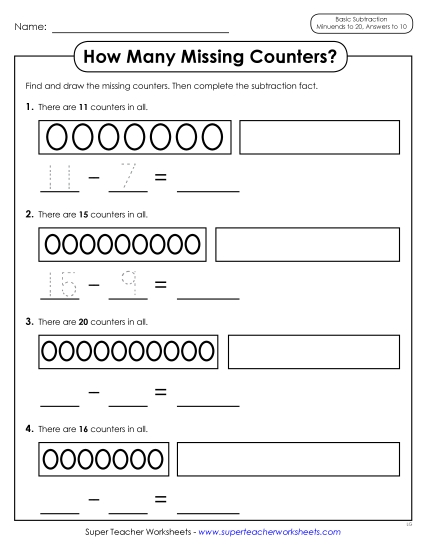 Concept Worksheets - How Many Missing Counters? (Printable PDF Worksheet)
