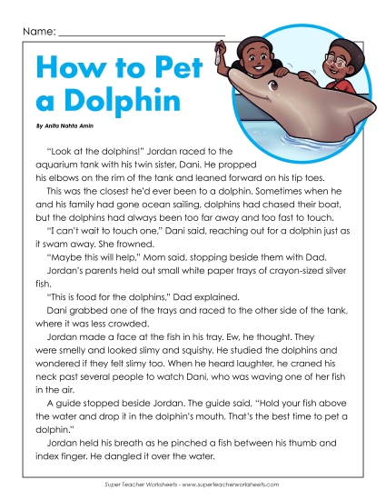 Fiction Stories - How to Pet a Dolphin (Fiction) (Printable PDF Worksheet)
