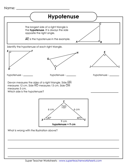 Level: Basic - Hypotenuse (Printable PDF Worksheet)