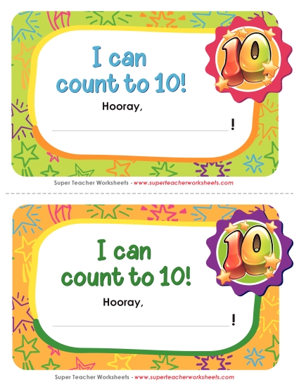 Pre-K and K Math Awards - I can count to 10! (Printable PDF Worksheet)
