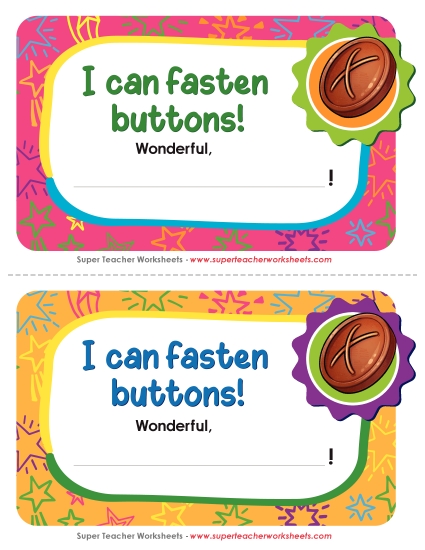 Clothing Awards - I can fasten buttons. (Printable PDF Worksheet)
