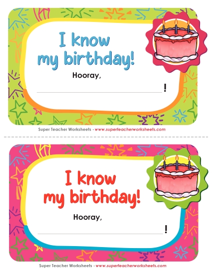Pre-K and K Memory Awards - I know my birthday! (Printable PDF Worksheet)