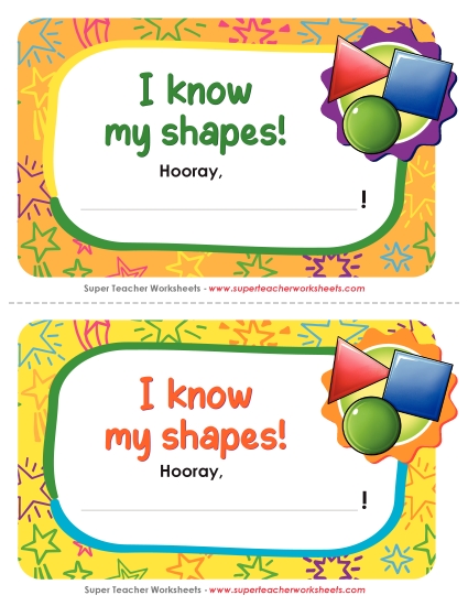 Pre-K and K Math Awards - I know my shapes! (Printable PDF Worksheet)