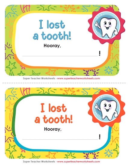 Pre-K and K Special Day Awards - I lost a tooth! (Printable PDF Worksheet)