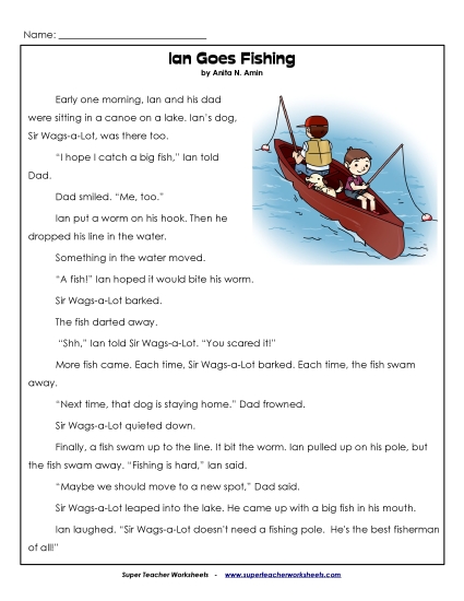 Ian and Sir Wags-a-Lot Stories (Fiction) - Ian Goes Fishing (Printable PDF Worksheet)