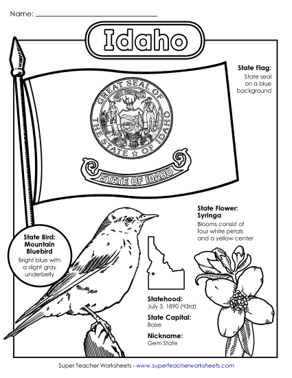 Symbols - Idaho State Symbols Coloring Page (Printable PDF Worksheet)