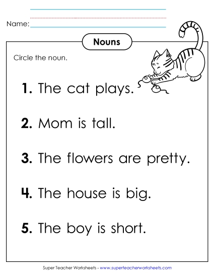 Basic Nouns - Identify Nouns (A)  (Printable PDF Worksheet)