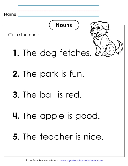 Basic Nouns - Identify Nouns (B) (Printable PDF Worksheet)