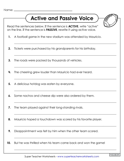 Rewrite Passive Voice as Active Voice - Identifying and Rewriting Passive Voice (Printable PDF Worksheet)