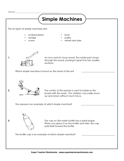 Identifying Simple Machines (Printable PDF Worksheet)