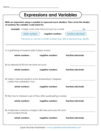 Level: Basic (1-Step; No Parenthesis) - Identifying Variable Sets (Printable PDF Worksheet)