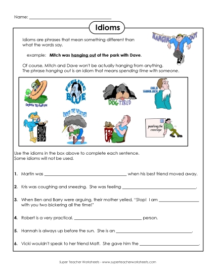 Idiom Sentences (Printable PDF Worksheet)